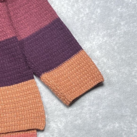 BKE Buckle Women’s Size Medium Orange Striped Boxy Waffle Knit Oversized Sweater - Picture 4 of 14